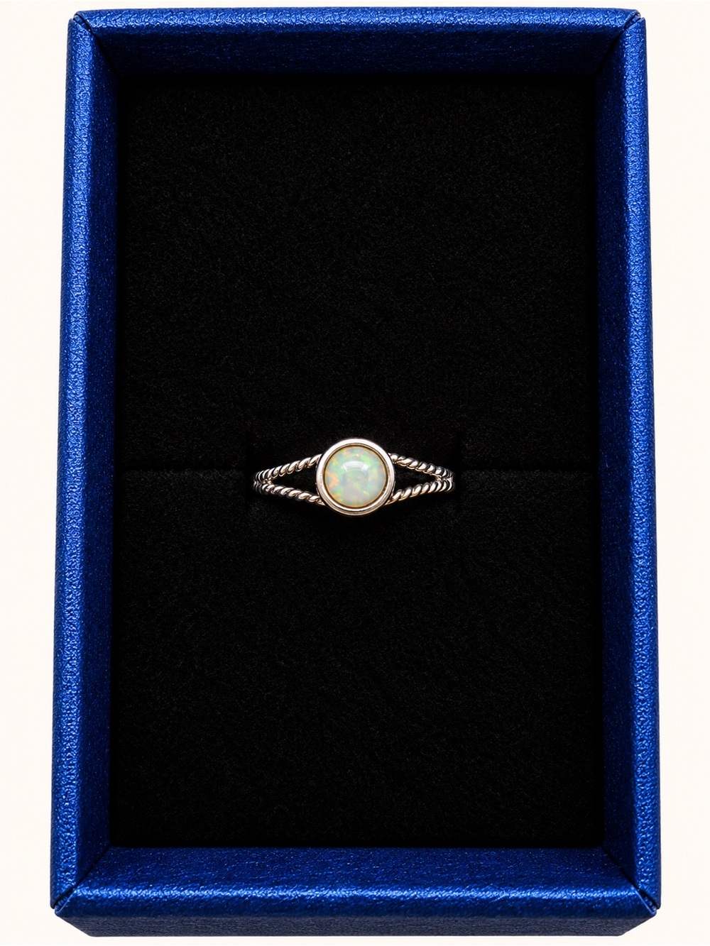Stainless steel Opal Ring with Cream Opalescent Stone